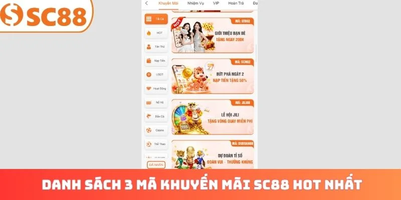 Danh sách 3 mã khuyến mãi SC88 hot nhất hiện nay